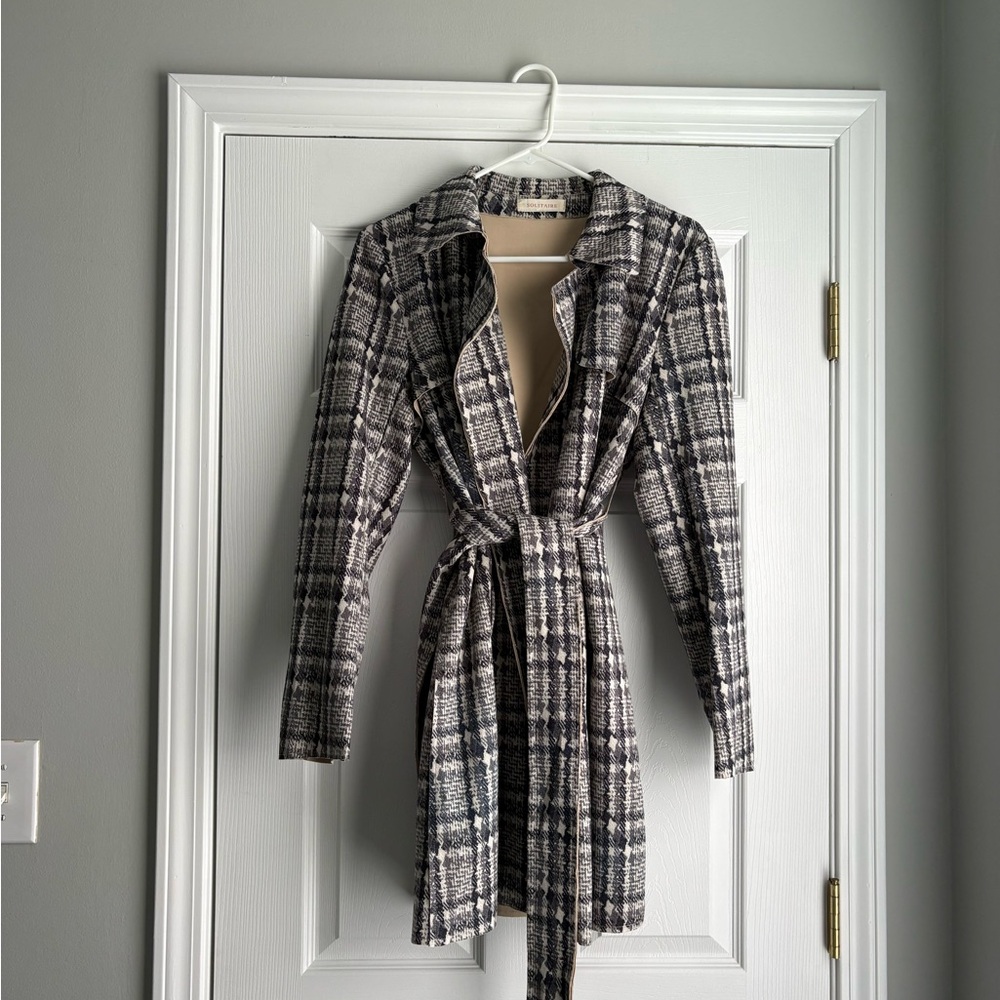 Solitaire Plaid Belted Trench Coat in Black, Gray, Cream